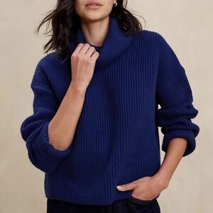 NWOT Free People "Swim Too Deep" Oversized Turtleneck Sweater in Navy Size XS